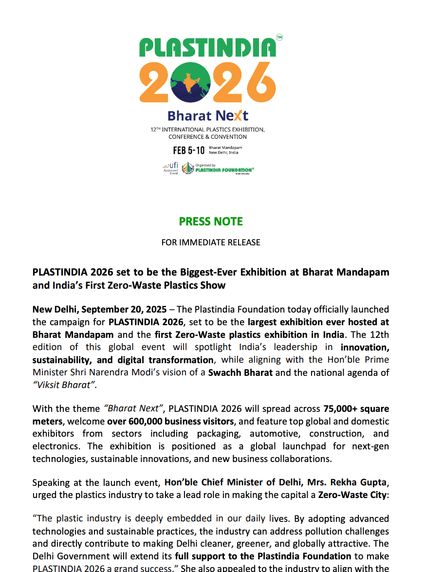 PLASTINDIA 2026 - Delhi Launch Press Release